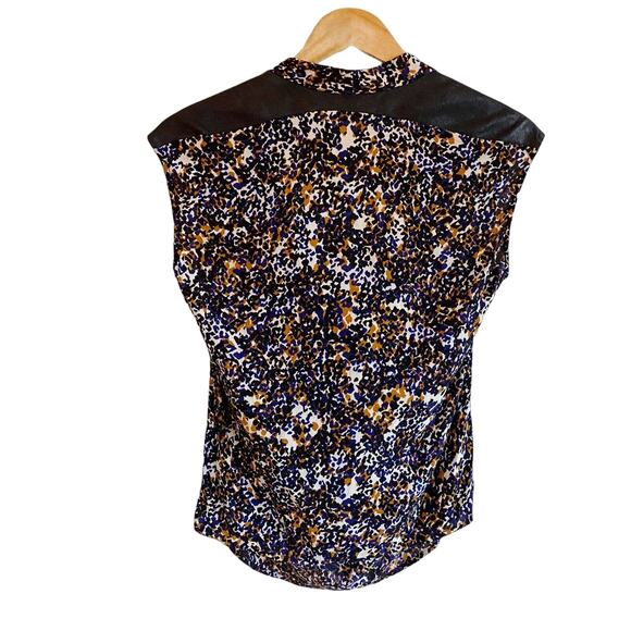 MAJE Blouse Cowl Neck Blouse Top Black Colorful Faux Suede Details Sleeveless 2 - Picture 7 of 8